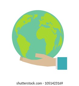 World map silhouette. Globe in hands. Planet earth. Cartography and geography. Vector illustration on white background