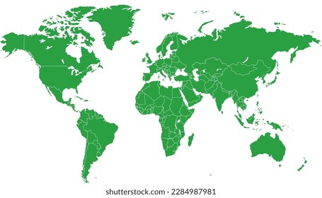 World map. Silhouette map. Green modern vector map.
