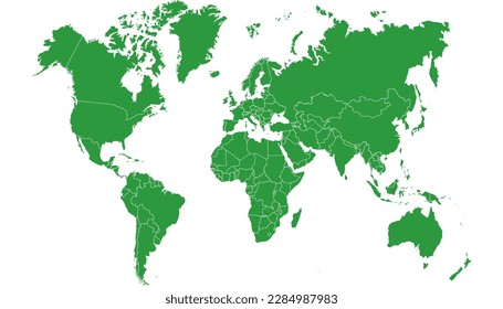 Mapa mundial. Mapa de silueta. Mapa vectorial verde moderno.