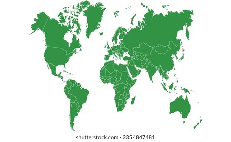 Mapa mundial. Mapa de silueta. Mapa vectorial moderno verde
