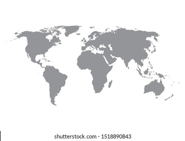 World map silhouette in grey isolated on white background. Vector illustration.