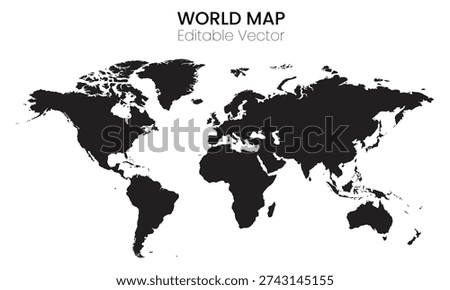World map silhouette isolated on white background for global concepts