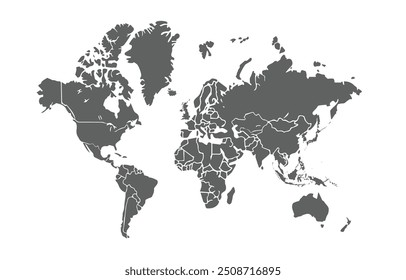 Mapa do mundo. Mapa da silhueta.Ásia, Europa, África, Antártica, América do Norte, América do Sul e Austrália.