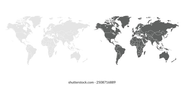 Mapa do mundo. Mapa da silhueta.conjunto de mapas.Ásia, Europa, África, Antártica, América do Norte, América do Sul e Austrália.