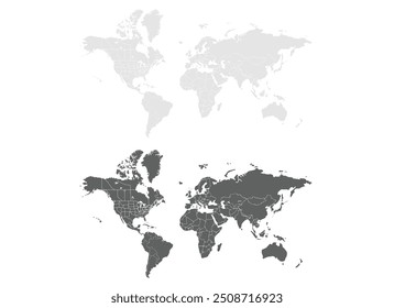 Mapa do mundo. Mapa da silhueta.conjunto de mapas.Ásia, Europa, África, Antártica, América do Norte, América do Sul e Austrália.