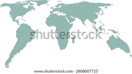 World Map Silhouette in Muted Sage Green Color Vector Illustration of Continents Isolated on White Background