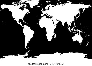 Silueta de mapa mundial sobre fondo negro y Antártida
