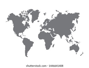 World map silhouette on gray background. Vector