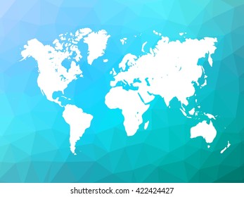 World map silhouette on low poly background