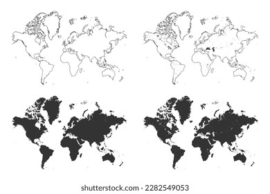 World map silhouette on white background with different style. svg