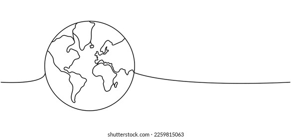 World map silhouette one line continuous drawing. World silhouette continuous one line illustration. Vector minimalist linear illustration.