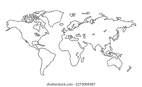 World map silhouette outline isolated on white background. Vector illustration