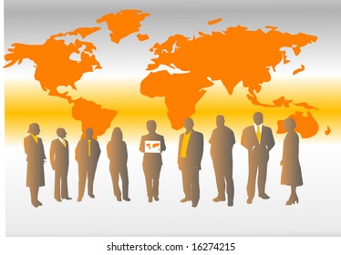  World map and silhouette people