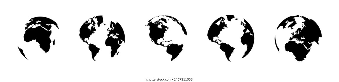 World map silhouette round set. Worldmap flat globe illustration.