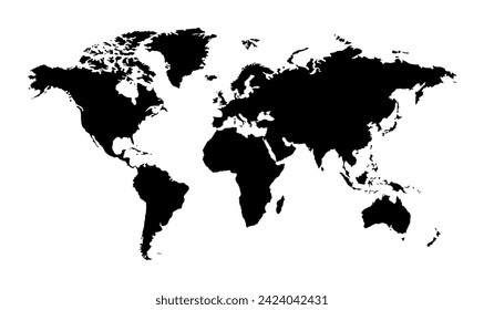 world map silhouette vector in black colour