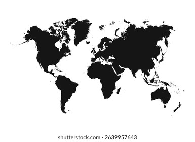 World map silhouette vector flat black illustration. Flat black world map design