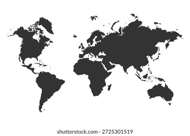 Vetor de silhueta do mapa do mundo isolado. Mapa do mundo plano preto. Vetor de mapa mundial desenhado à mão. Geografia da Terra, silhueta do mapa, geografia da Terra, Viajar pelo mundo. Ilustração vetorial.