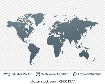 Siluetas de mapas del mundo. Formas continentales de color gris. Plantilla vectorial fácil de editar.