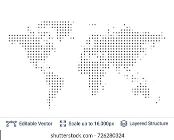 World map silhouettes. Continental shapes of dots. Vector template easy to edit.