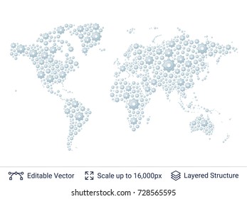 World map silhouettes. Continental shapes of mechanical gears. Vector template easy to edit.