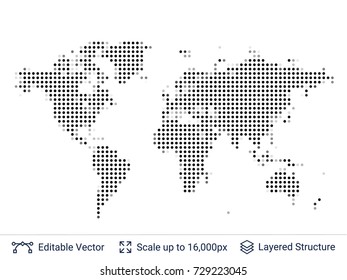 World map silhouettes. Continental shapes of dots. Vector template easy to edit.