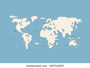 World Map Simple Design With Trees Vector Illustration