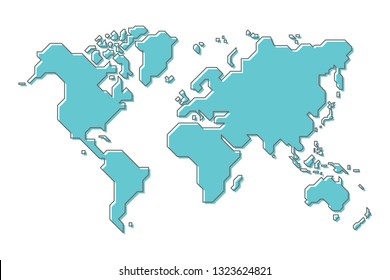 World Map With Simple Modern Cartoon Line Art Design .