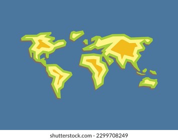 World map with simple modern cartoon line art design .