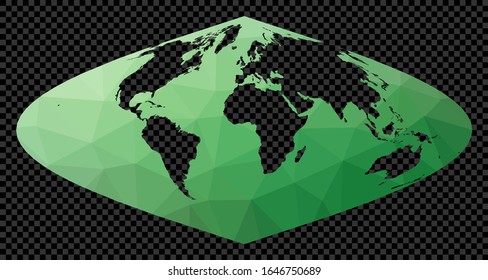 Mapa mundial. Proyección sinusoidal. Mapa poligonal del mundo sobre trasfondo transparente. Plano geométrico de forma de galería de símbolos. Increíble ilustración vectorial.