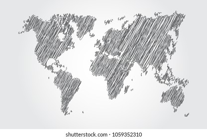 World map sketch on white background
