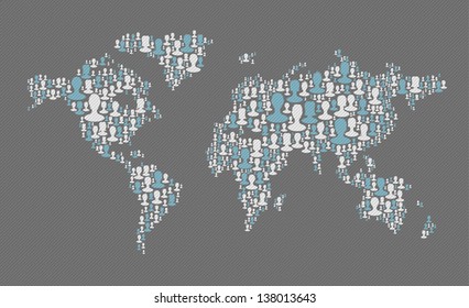 Mapa mundial. Concepto de medios sociales. Compuesto por muchas siluetas de personas, vector