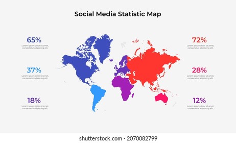 World map social media statistic. Infographic concept illustration.