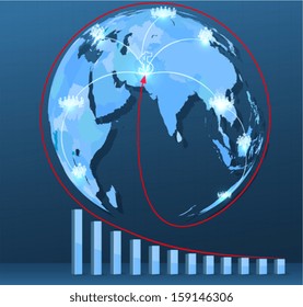 World map with social network connections Europe. Strategic business template incomes, information graphics, web design, concept.