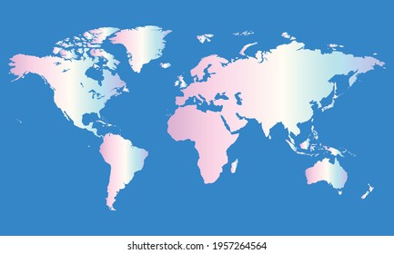 World map. Soft colorful and blue map template for website pattern. Illustration of flat Earth isolated on background. World map icon. Flat globe. Surface of continents and oceans. Simple design.