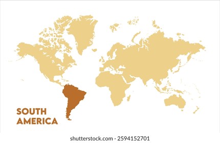 World map with South America focus-13, Map of South America, highlighted on the world map, South America on the world map, Satellite view, South America's location on the globe.