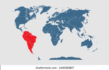 World map South America vector isolated on background. Flat Earth template for pattern, report, inphographics, banner, backdrop. World map templates, patterns. Global worldwide travel trip.