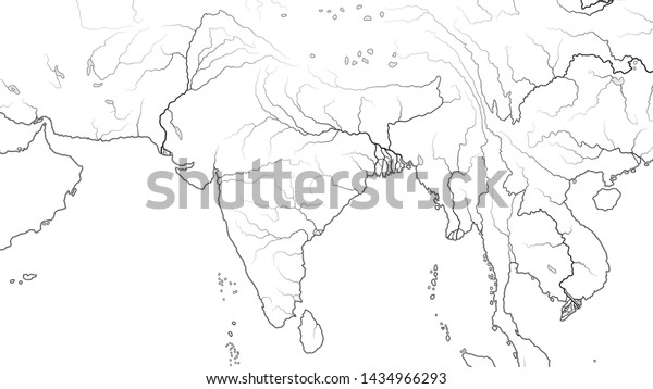 南アジア地域とインド亜大陸の世界地図 パキスタン インド ヒマラヤ チベット ベンガル セイロン インド洋 ヒンドスタン亜大陸 海岸線と川を含む地理的な地図 のベクター画像素材 ロイヤリティフリー