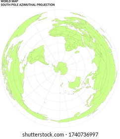 World map south pole azimuthal projection