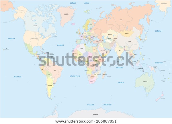 World Map Spanish Language Stock Vector Royalty Free 205889851