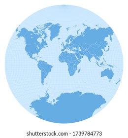 World map in Sphere Van der Grinten I projection (EPSG:53029). Detailed vector Earth map with countries’ borders and 5-degree grid.