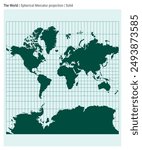 World Map. Spherical Mercator projection. Solid style. High Detail World map for infographics, education, reports, presentations. Vector illustration.