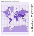 World Map. Spherical Mercator projection. Countries style. High detail world map for infographics, education, reports, presentations. Vector illustration.