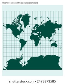 World Map. Spherical Mercator projection. Solid style. High Detail World map for infographics, education, reports, presentations. Vector illustration.