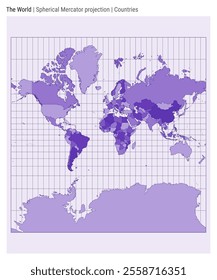 World Map. Spherical Mercator projection. Countries style. High Detail World map for infographics, education, reports, presentations. Vector illustration.