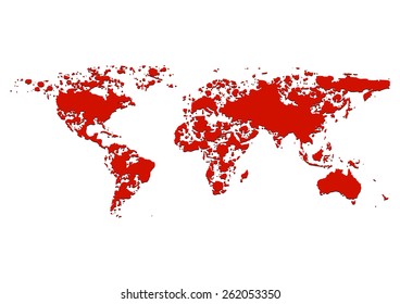 world map splatter red color