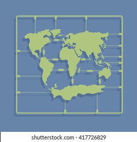 World map sprue or injection molding toy. Earth plastic model kit
