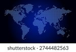World map with square dot. Аbstract dotted squares world map on dark blue background. Pixels silhouette worldmap. Simple flat wallpaper. Planet with continents for design print. Vector illustration