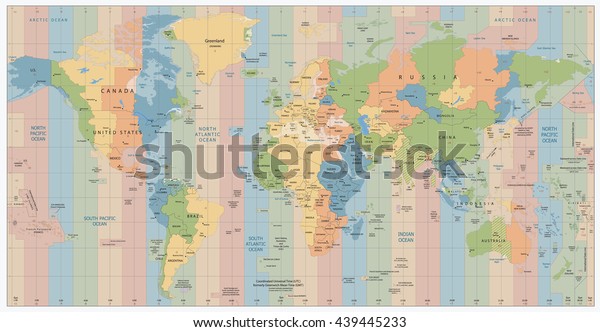 World Map Standard Time Zones Vector Stock Vector (Royalty Free ...