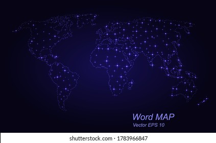 World map of stars of different sizes. Abstract background. Vector illustration