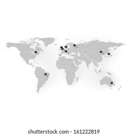world map with stationery nails background vector 